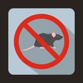 No rats sign icon, flat style