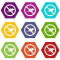 No rats sign icon set color hexahedron