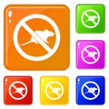 No rats sign icons set vector color