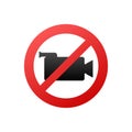 No record. Photo camera vector icon. Picture on white backdrop. Stop sign. Web icon. Symbol, sign. Vector stock