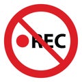 No recording icon. Prohibited video icon. No video camera icon