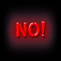 No. Red neon word isolated on black background. Negation. Royalty Free Stock Photo