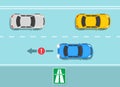 No reverse on an expressway. Driving a car in reverse gear is not allowed. Traffic rules on highway, speedway, motorway. Royalty Free Stock Photo