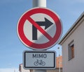 No right turn except bikes sign