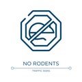 No rodents icon. Linear vector illustration from signal and prohibitions collection. Outline no rodents icon vector. Thin line