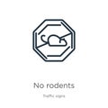 No rodents icon. Thin linear no rodents outline icon isolated on white background from traffic signs collection. Line vector sign