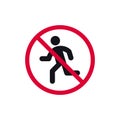 No running prohibited sign, no runner forbidden modern round sticker, vector illustration