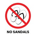 No Sandals Sign Sticker with text inscription on isolated background