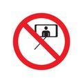 No selfie photo warning red sign. Camera with flashing light with sign for restricted area. Vector illustration on white Royalty Free Stock Photo