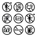 No selfies, no selfie sticks vector signs