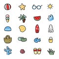 No 3.Set of cute icon summer concept in line hand drawn style.Cartoon design collection Royalty Free Stock Photo