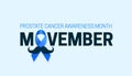 No shave Movember typography text for prostate cancer awareness month poster background campaign concept design with blue ribbon
