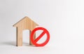 No Sign and the wooden house. Unavailability of housing, busy or low supply. High housing prices and the inadmissible opportunity Royalty Free Stock Photo