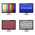 No signal, system error message and test image on computer digital screens