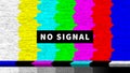 No signal TV screen test, glitch color pattern and grain noise, vector background. No signal broken television broadcast error