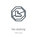 No skating icon. Thin linear no skating outline icon isolated on white background from traffic signs collection. Line vector sign Royalty Free Stock Photo
