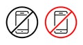 No smartphone area sign icon. Turn off cellphone symbol. Mobile phone barring vector