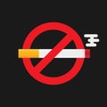 No smoking icon. No smoking sign in flat style on dark background. Vector EPS 10 Royalty Free Stock Photo