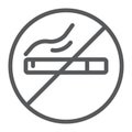 No smoking line icon, smoke and warning, cigarette forbidden sign, vector graphics, a linear pattern on a white Royalty Free Stock Photo