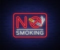 No smoking neon sign. Bright character, neon banner, icon, luminous warning sign of smoking in an unauthorized place Royalty Free Stock Photo