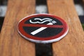 No smoking sign displayed on the wooden table Royalty Free Stock Photo