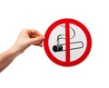 No Smoking Sign in the hand on white background Royalty Free Stock Photo