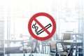 No smoking sign on window of restaurant / cafe Royalty Free Stock Photo