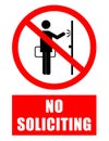 No soliciting, ban sign with a salesman knocking at the door