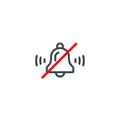 NO SOUND crossed out sign. Alarm bell icon. Keep quiet symbol. Vector