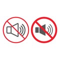 No sound line and glyph icon, prohibition