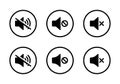 No sound, mute speaker icon vector in circle line