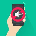 No sound sign for mobile phone vector illustration, flat cartoon style volume off or mute mode sign for smartphone Royalty Free Stock Photo