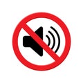 no sound vector sign, mute your phone, sound off, sign of prohibition, flat icon in red crossed out circle Royalty Free Stock Photo