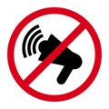 No sounds icon, forbidden noise symbol, strikethrough loudspeaker sign isolated on a white background