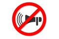 No speaking icon. Forbidden red sign. Mute icon isolated on white background. No sound icon. Volume Off symbol. Vector