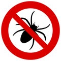 No spider sign. Forbidden bug icon. Prohibited insect clipart. Vector Royalty Free Stock Photo