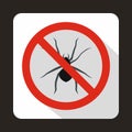 No spider sign icon, flat style Royalty Free Stock Photo