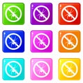 No spider sign icons 9 set Royalty Free Stock Photo