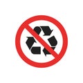 No or Stop. Recycle arrow icon. Recycling symbol. Vector illustration Royalty Free Stock Photo