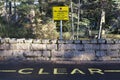 No stopping outside school road safety sign keep clear against blue sky Royalty Free Stock Photo