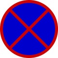 NO STOPPING sign preventing stopping or parking with red circle on a blue bed and double red slash. On transparent background