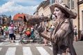 Suffragette living statue on Street festival - international meeting of street performers and actors Royalty Free Stock Photo