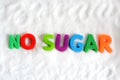 No sugar text on white refine sugar as background Royalty Free Stock Photo