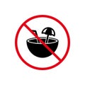 No Summer Coconut Cocktail Black Silhouette Icon. Forbid Coco Drink Umbrella and Straw Pictogram. Prohibit Zone for