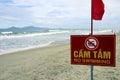 No swiiming sign on a beach in hoi an vietnam Royalty Free Stock Photo