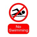 No swimming allowed, sign or symbol. Swimming forbidden in this area