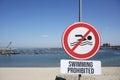 A no swimming danger sign at the beach in the Netherlands Royalty Free Stock Photo