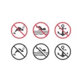 No swimming, fishing and dock red prohibition sign Royalty Free Stock Photo