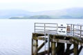 No swimming at pier jetty deep water Loch Lomond Luss warning sign danger of death Royalty Free Stock Photo