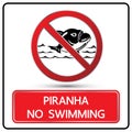 No swimming piranha sign and symbol vector